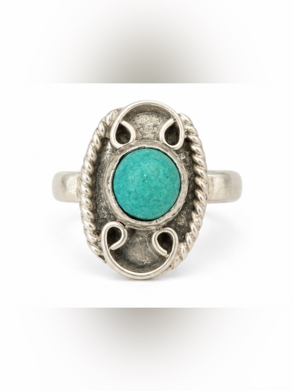 Vintage Southwest Turquoise Ring Sterling Silver Unmarked Size 6-6.5 *READ